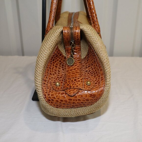 Eric Javits Women's Straw Rafia Shoulder Bag East West Design Croc Embossed Tan - Picture 3 of 13